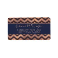 Girly Navy Blue and Rose Gold Foil Chevron Label