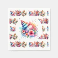 Pink, Blue and Gold Coastal Sea Shells Beachy Napkins