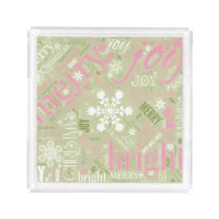 Christmas Text and Snowflake Pattern Pink ID257 Acrylic Tray