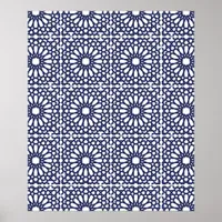 Navy Blue White Moroccan Tile Hamptons Style Poster