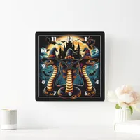 Halloween snakes in spooky attire at twilight square wall clock