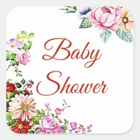 Pretty Floral Girl's Baby Shower Stickers