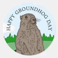 Happy Groundhog Day Classic Round Sticker