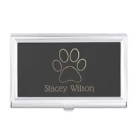 Paw Print Logo In Charcoal and Gold Business Card Case