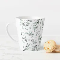 Rustic Christmas Pine Tree Branch Pattern Holiday Latte Mug