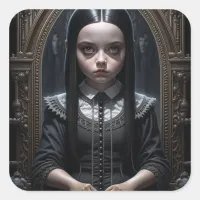 Gothic Girl Spooky Haunting Halloween Square Sticker