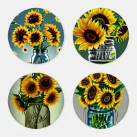 Pretty Sunflowers in Mason Jars Art Coaster Set