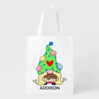 Custom Name Cute Gnome Cookies Hat Cake Heart Grocery Bag