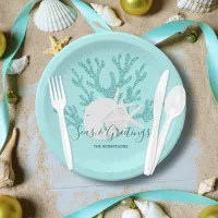 Coastal Seas & Greetings Christmas Beach Aqua Blue Paper Plates