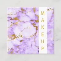 *~* Chic Gold Girly Purple Marble Makeup Popular Square Business Card
