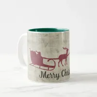 Distressed Merry Christmas Santa in Sleigh  Two-To Two-Tone Coffee Mug