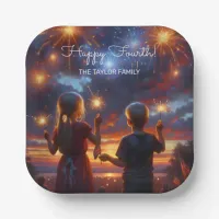 Vintage Kids with Sparklers July 4th Personalized Paper Plates
