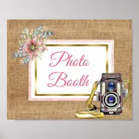 Burlap Pink Floral Photo Booth Wedding Sign Poster