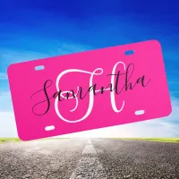 Girly Script Monogrammed Deep Pink License Plate