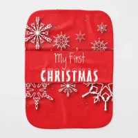 White Snowflakes On Red Baby's First Christmas  Baby Burp Cloth