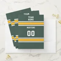 Sports Team Your Name Number Green Gold White Pocket Folder