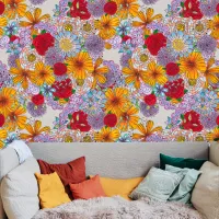 Whimsical Boho Chic Orange Red Pink Florals  Wallpaper