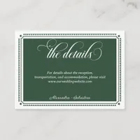 Emerald Green Script Western Rustic Wedding Detail Enclosure Card