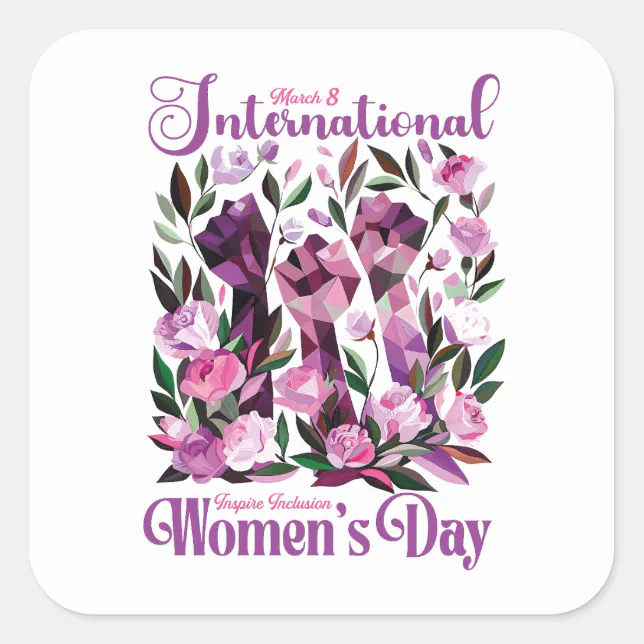 Floral Fists International Women's Day March 8 Square Sticker