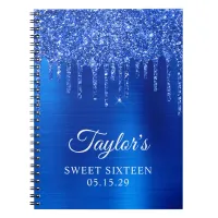 Dripping Royal Blue Glitter Glam Sweet Sixteen Notebook