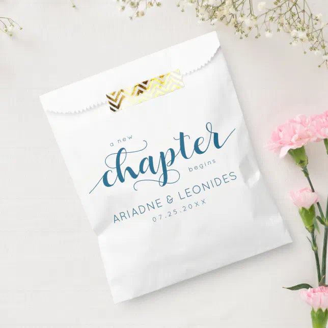 Elegant Peach Oceanic Blue Wedding A New Chapter Favor Bag