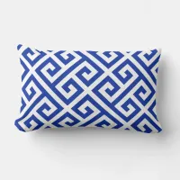 Blue and White Greek Key Pattern Lumbar Pillow