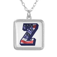 American Flag Letter "Z" Silver Plated Necklace