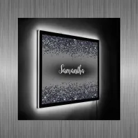 Monogrammed Name Black Glitter on Charcoal | LED Sign