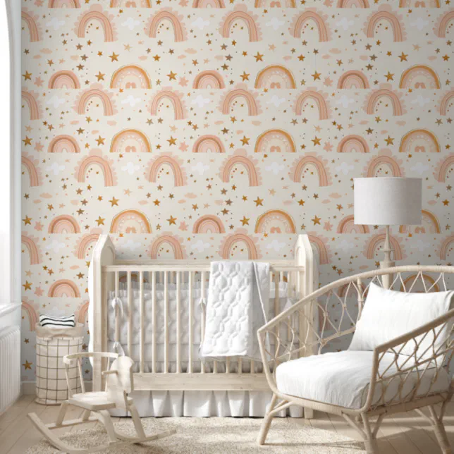 Cute Rainbows Neutral Watercolor Nursery Pattern Wallpaper