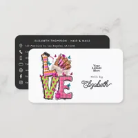 Colorful "Love" Slogan Nail Salon Branding Business Card