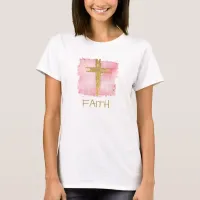 *~* Christian PinK Cross Gold Glitter FAITH T-Shirt