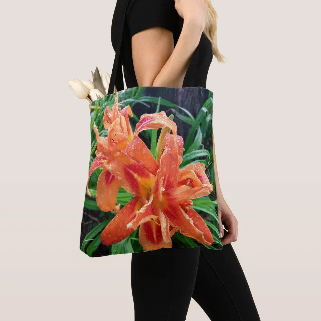 Elegant Bedewed Orange Double Flowered Daylilies Tote Bag