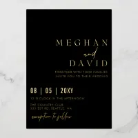 Black Elegant Handwritten Simple Wedding  Foil Invitation