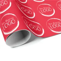 Holiday Red and White Small Business Logo Promo Wrapping Paper