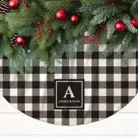 Black And White Buffalo Plaid Monogram Brushed Polyester Tree Skirt