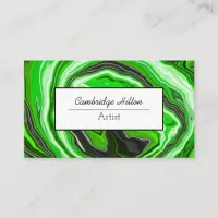 Green and Black Swirl Abstract Fluid Art  Business Card