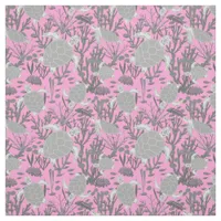 Sea Turtle Pattern Pink Grey Fabric