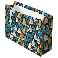 Cute Merry Christmas Trees Festive Large Gift Bag