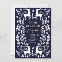 Blue Scandinavian Nordic Winter Reindeer Business Holiday Card