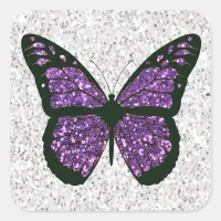 White and Purple Faux Glittery Butterfly Square Sticker