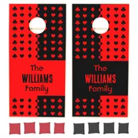 Clubs, spades, hearts, diamonds - red + black cool cornhole set