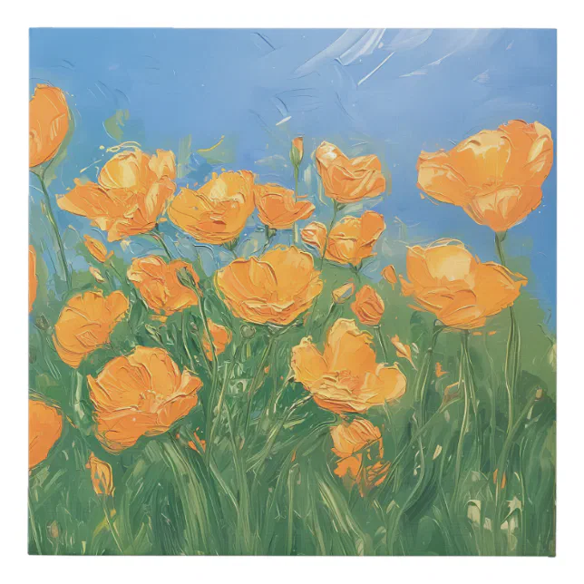 California Poppy Field Sky Impressionist Painting Faux Canvas Print