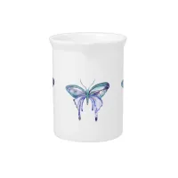 watercolor aqua blue purple butterfly beverage pitcher