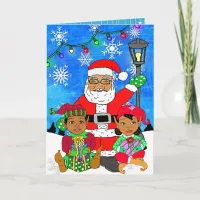 Whimsical Ethnic Santa and Elves Christmas Card