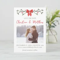 Elegant Christmas Wedding Red and Green Modern Bow Save The Date