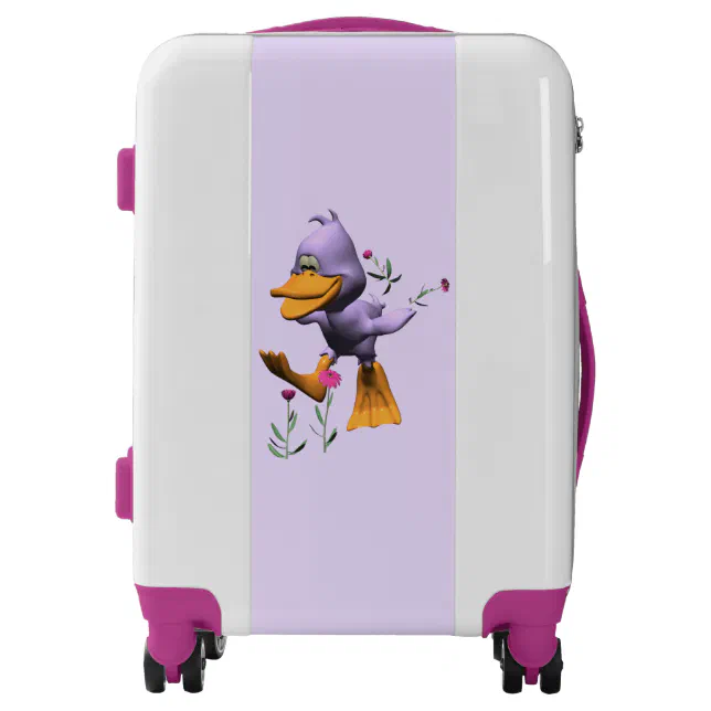 Cute Happy Cartoon Duck Running Through Flowers Luggage