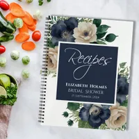 Navy Blue and Cream Floral Bridal Shower Recipe Notebook