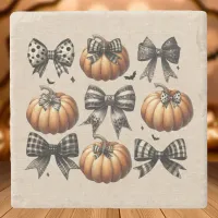 Coquette Pumpkin Bow Stone Coaster