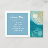 Pale Blue, Gold, Teal, Turquoise Marble Art   Business Card