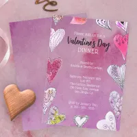 Romantic Doodle Watercolor Hearts Valentine's Day Invitation